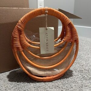 Antik Kraft Coral Rattan Circle Handbag